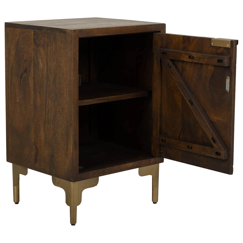 Comodino in legno e metallo con 1 porta marrone 40x35x60.