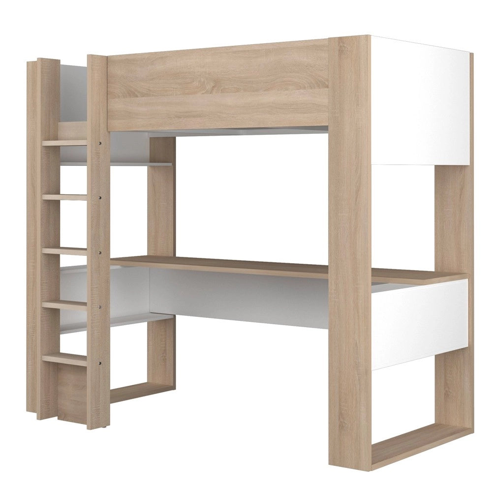Letto a soppalco rovere e bianco con scrivania 1652