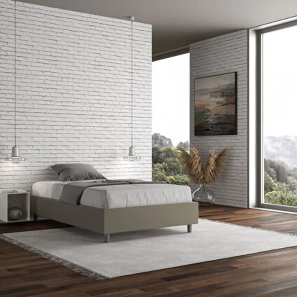Letto una piazza e mezza contenitore imbottito 120x210 similpelle cappuccino Azelia