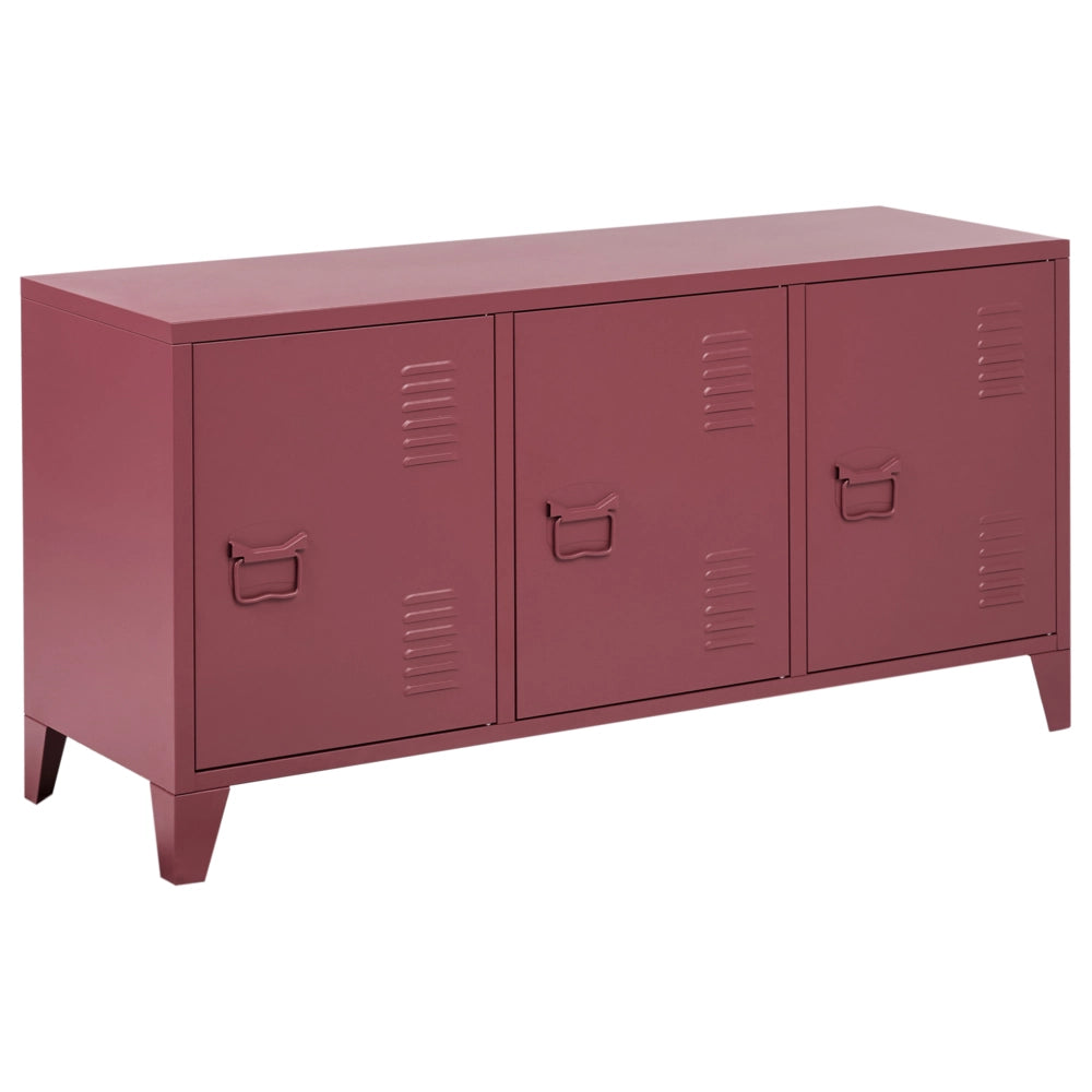Credenza in acciaio a 3 ante con ripiani regolabili rosso scuro  mobile TV industriale home office