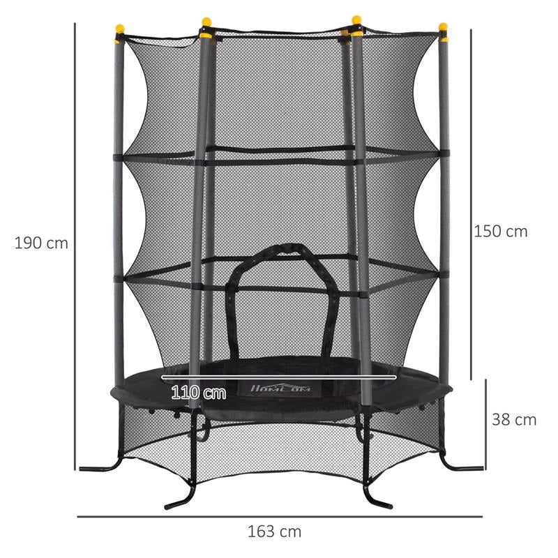 TRAMPOLINO ELASTICO PER BAMBINI Ï1.6X1.9 M CON RETE DI SICUREZZA E PALI IMBOTTITI, ETÓ 3-10 ANNI, NERO