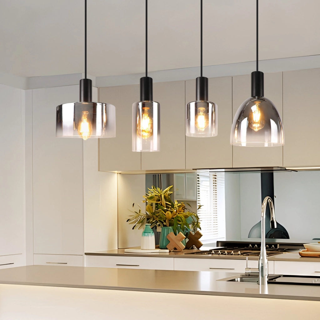 ZMH Lampada a Sospensione 4 Luci E27 Vintage Vetro Fum¨¦ Altezza Regolabile per Camera Cucina Senza Lampadina