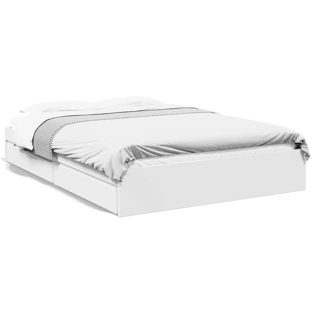 Giroletto con Cassetti-Struttura Letto con contenitore Bianco 150x200 cm in Legno Multistrato 503355