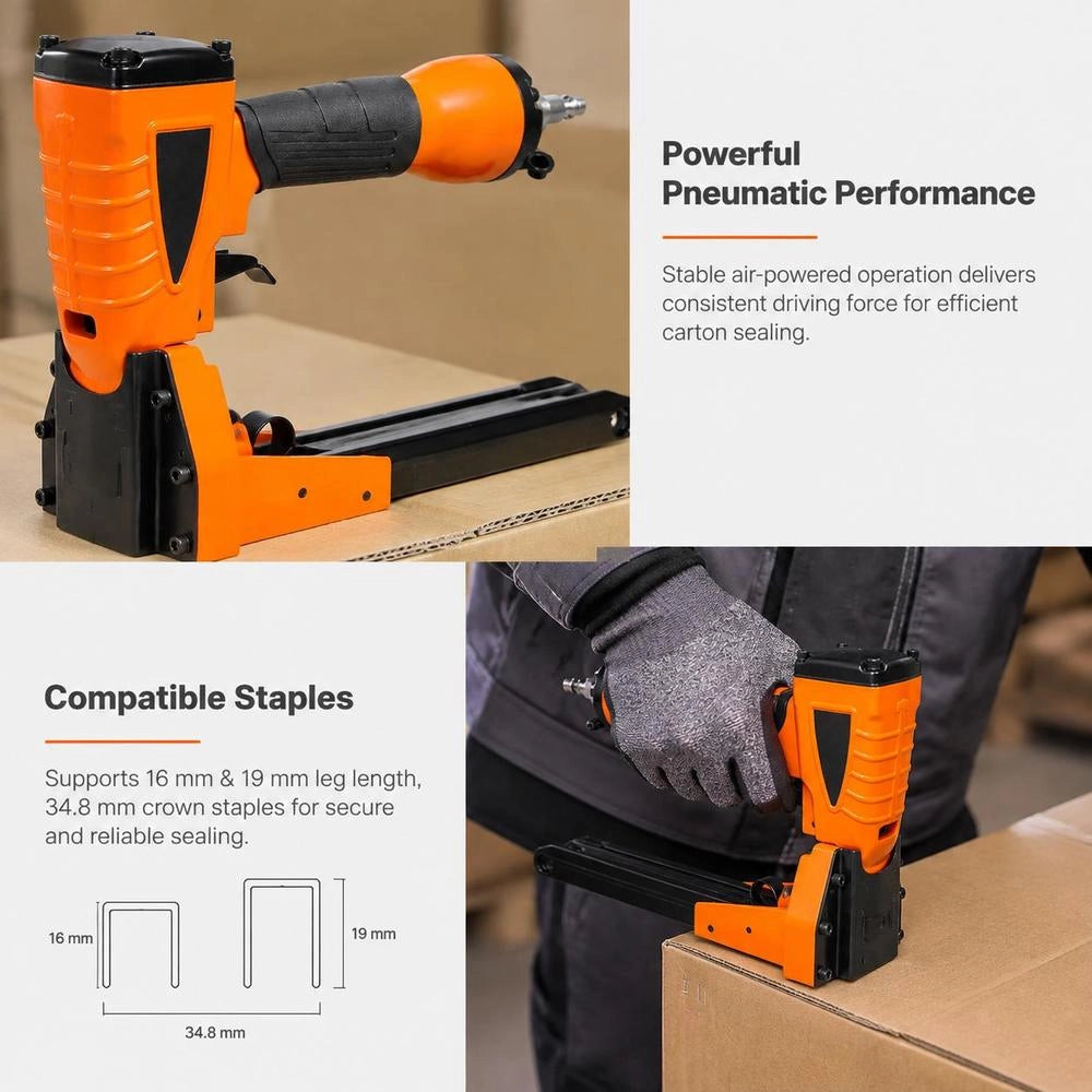 Pneumatic Carton Sealing Machine, Carton Sealing Stapler For 34.8 Mm Crown, 16 Mm And 19 Mm Length, 70–120 PSI Carton Lid Stapler For Boxes, Carton Closure, Packaging