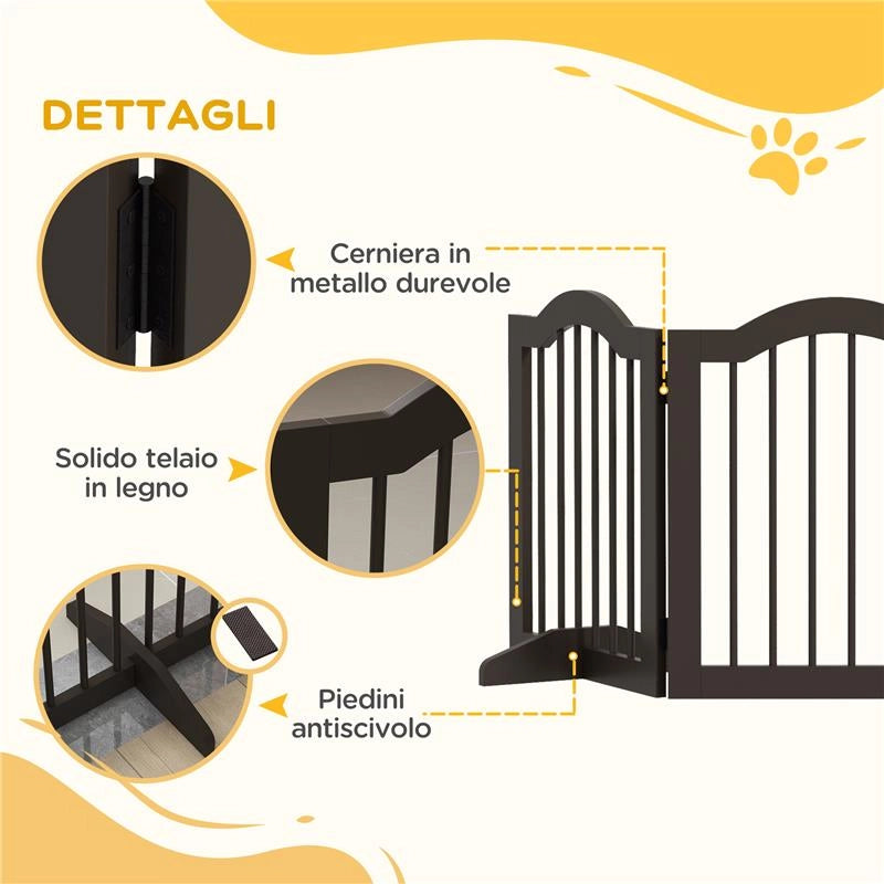 CANCELLINO PER CANI PIEGHEVOLE A 3 SEZIONI IN LEGNO 154.5X29.5X61CM CAFFÈ