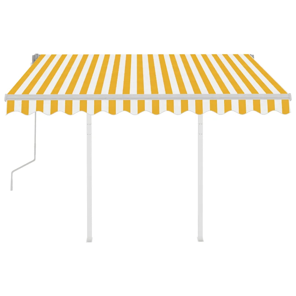 Tenda da Sole Retrattile Manuale e Pali 3x2,5 m Gialla e Bianca 3069898