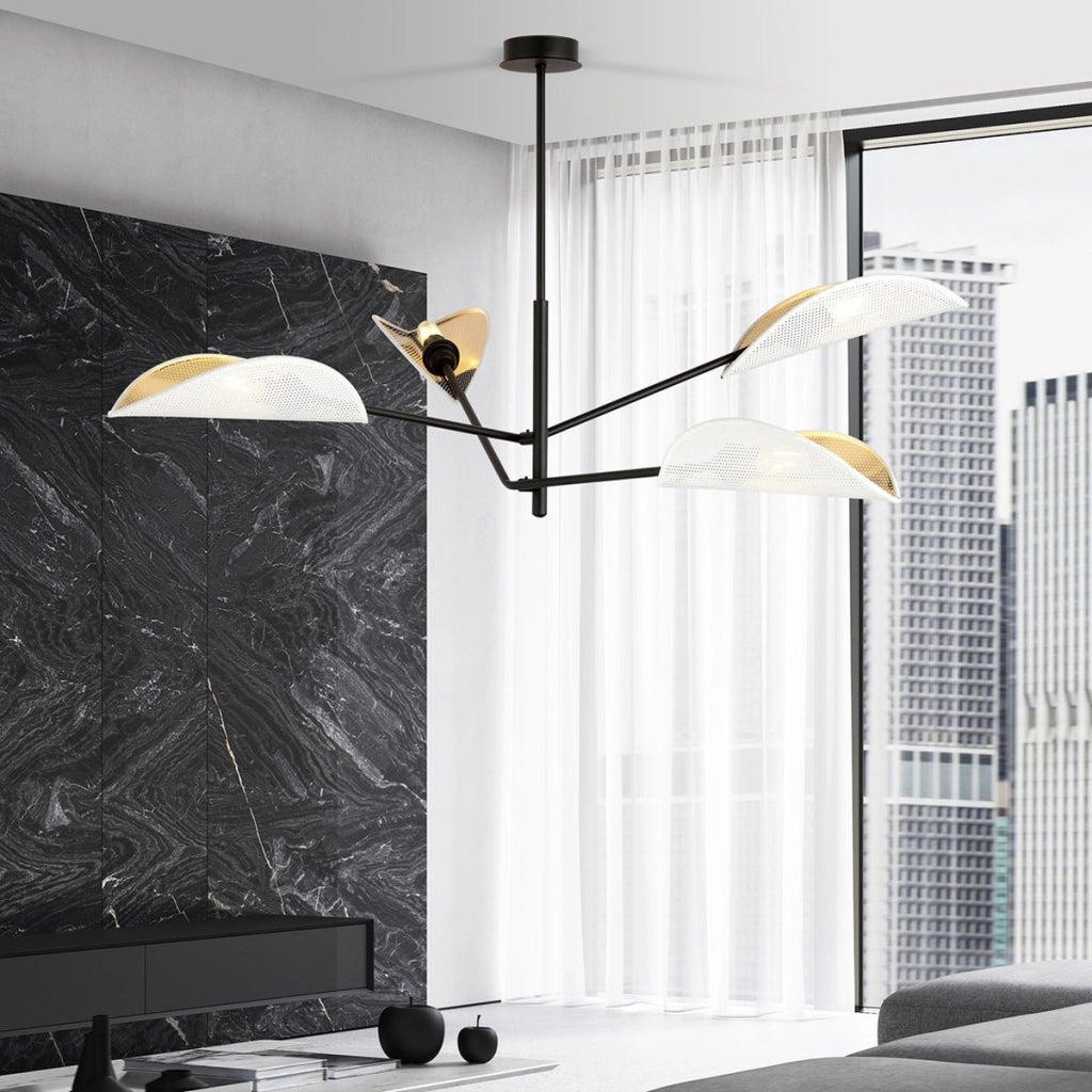 Lampada a sospensione Vene con paralumi a foglia bianco e oro