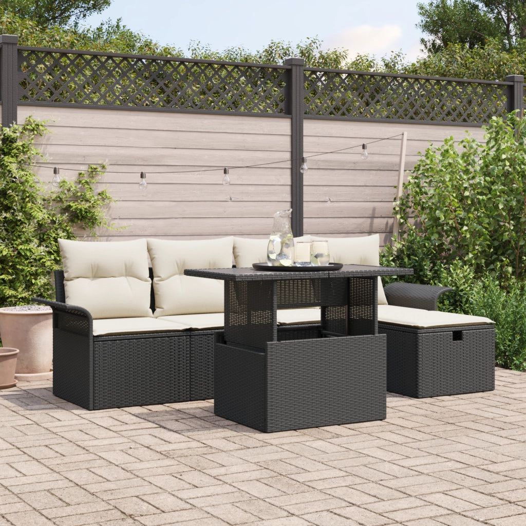 Set di Divano da Giardino  da 6 pezzi con cuscini Polyrattan Nero