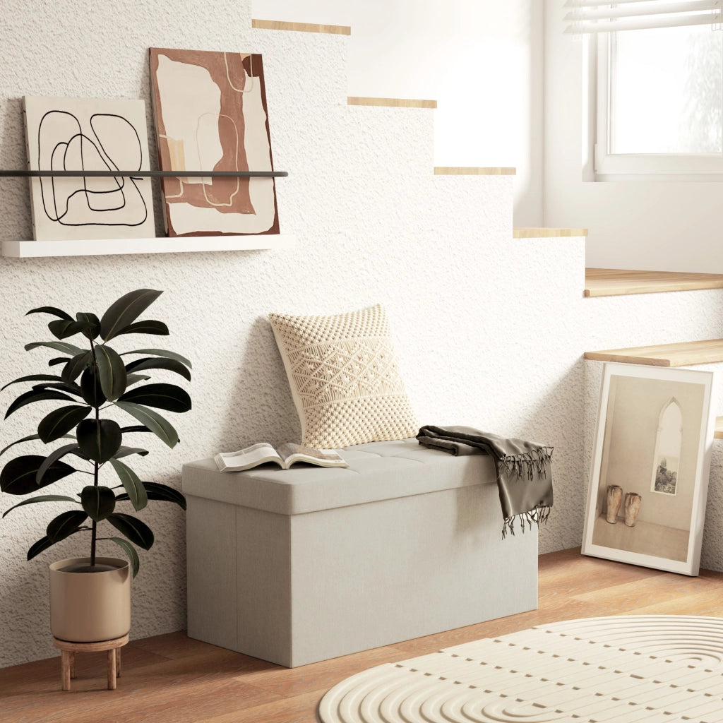 Poltrona Puff con Contenitore Pieghevole ¨C Minimal ¨C Crema 76x38x38 cm