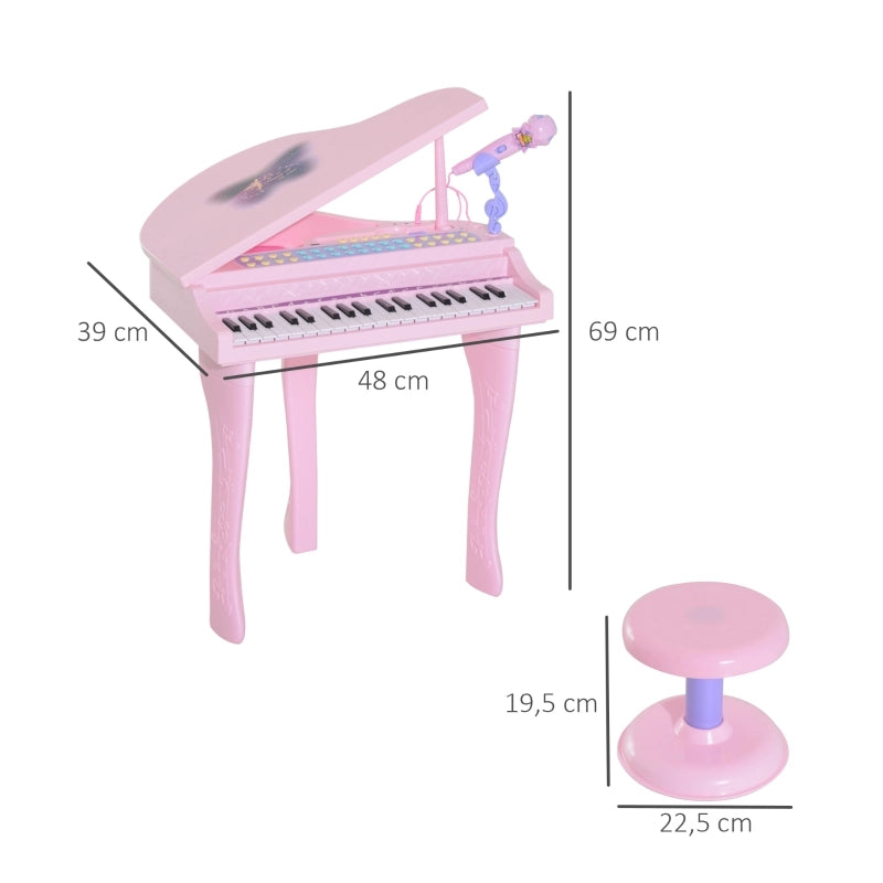 Tastiera per bambini con 37 tasti, sgabello con pianoforte e microfono, modalit¨¤ di apprendimento a LED, funzione di registrazione, strumento