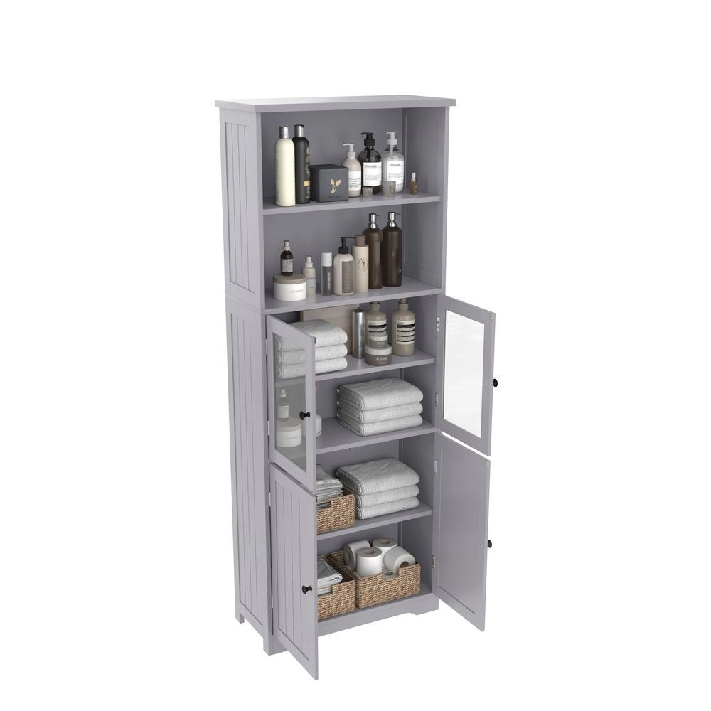 Armadio-Xylo-57.5x28.5x160cm bagno grigio vetro ripiani