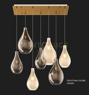 SOSP. CROMO 7 LUCI RETTANGOLARE VETRI (4 PICCOLI (2XAM+2XBR)+3 MEDI (1XAM+2XBR)) 1193CR-S7 RMIX-AB