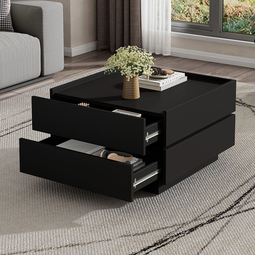 Tavolino-Xylo-60x60x38cm girevole 360° 2 ripiani nero