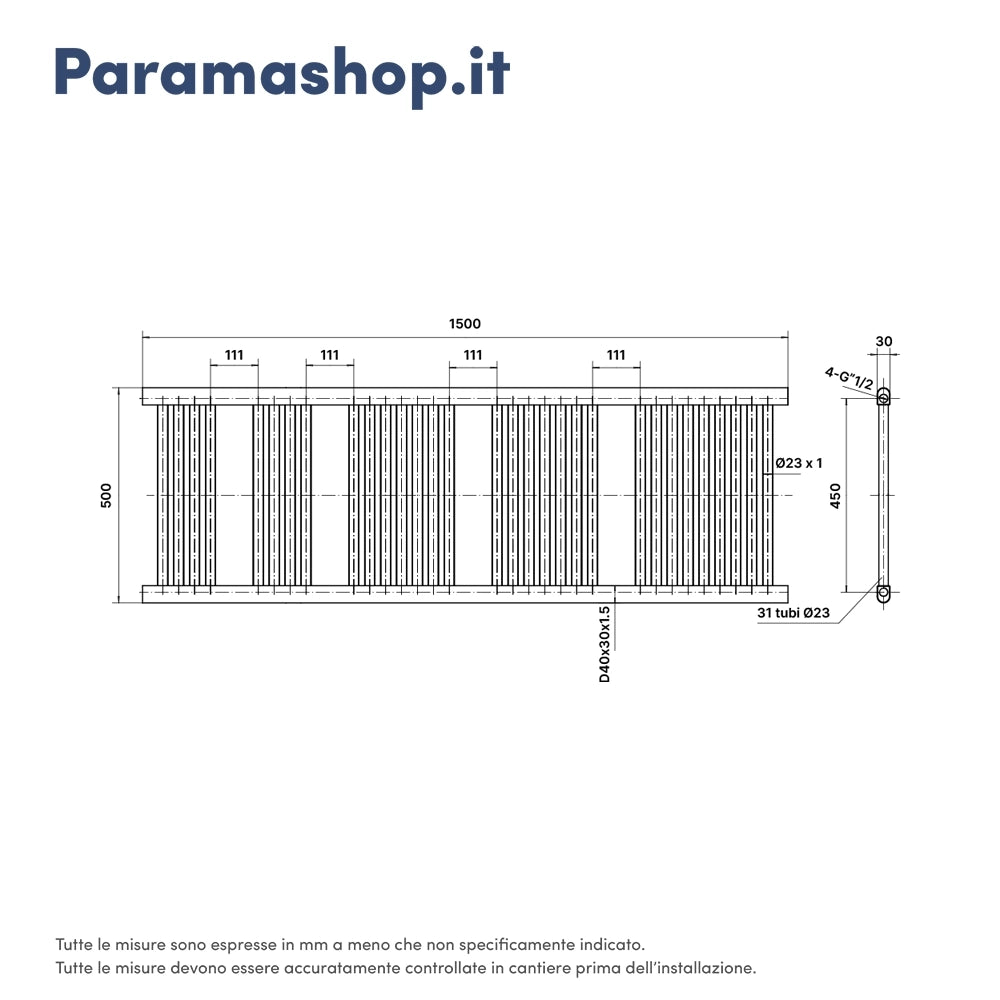 Termoarredo scaldasalviette 1500x500 cromato interasse 450 | Antares
