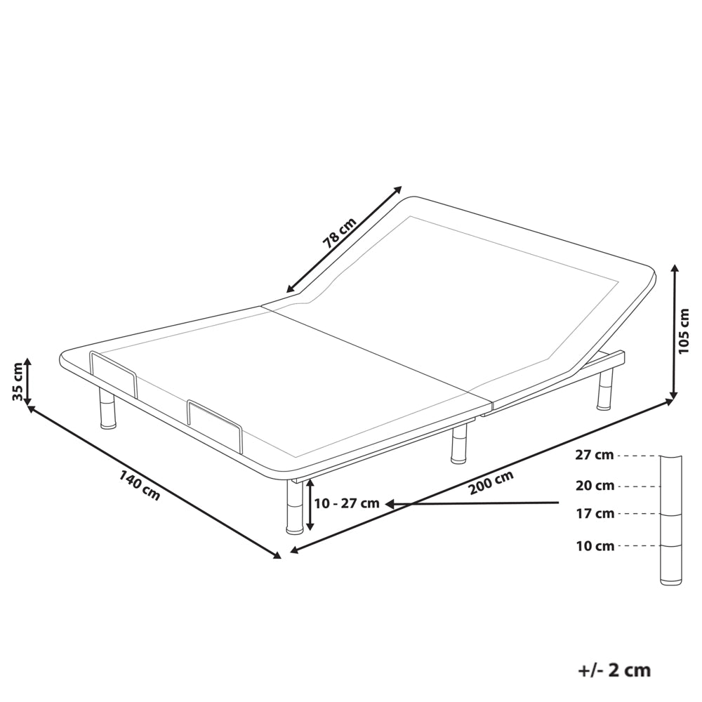 Base letto elettrica regolabile in poliestere grigio 140 x 200 cm con gambe in metallo