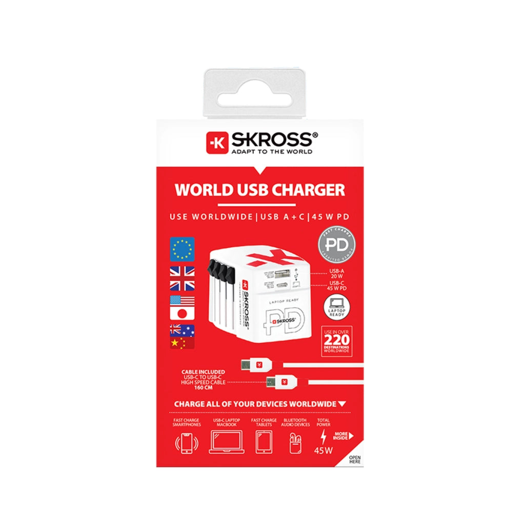 Adattatore da Viaggio Universale 3A USB-A / USB-C Power Delivery 45W Bianco Skross