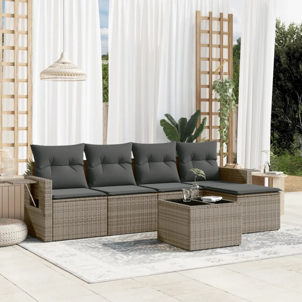 Set Divano da Giardino 6 pz con Cuscini Grigio in Polyrattancod mxl 116607