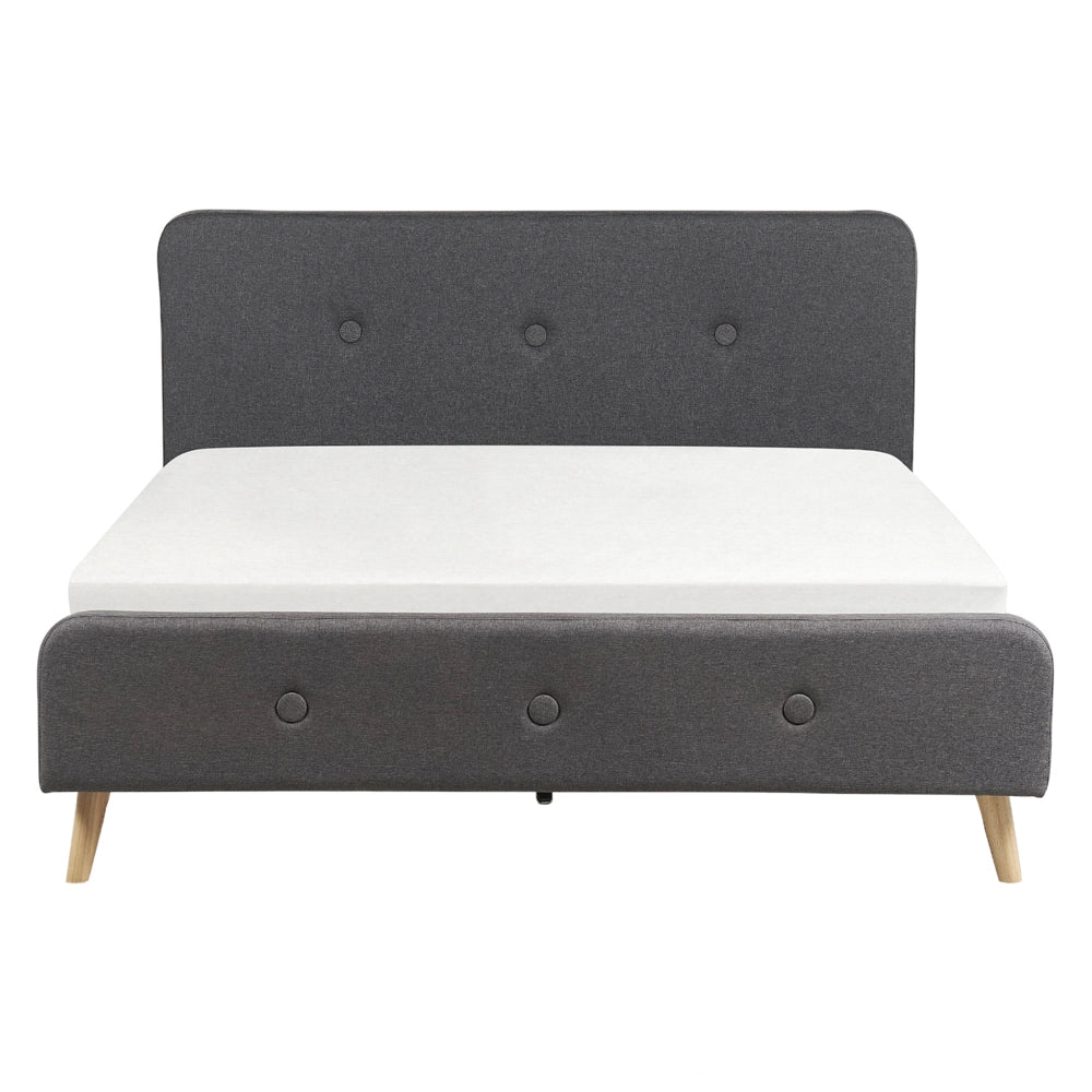 Letto a doghe Tessuto in poliestere grigio scuro Gambe in legno imbottite 160 x 200 cm Design moderno