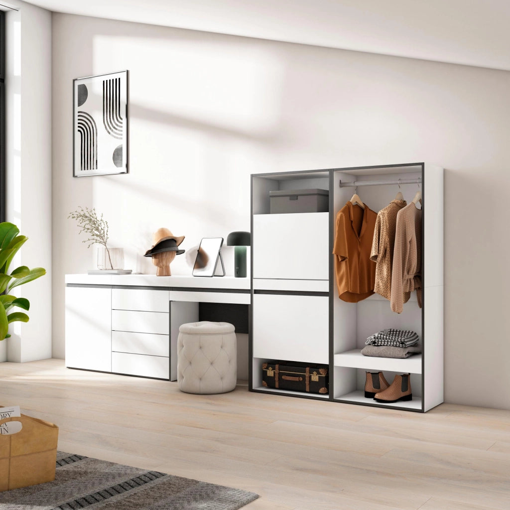 Scarpiera, 297x35x145cm, Camera da letto, Armadio Aperto, Cassettiera, Tavolo da toeletta, Bianco RF3512