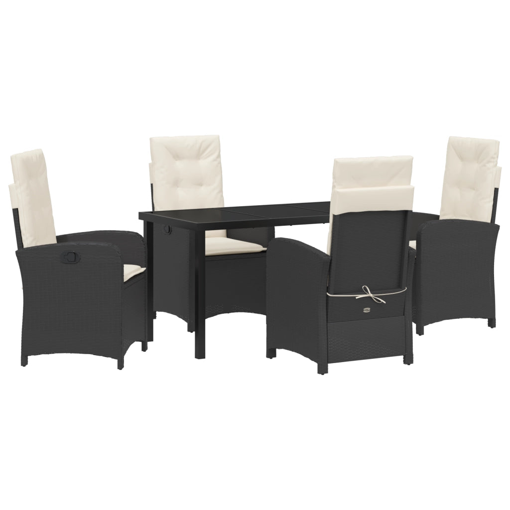 Set da Pranzo da Giardino 5 Pezzi con Cuscini Rattan Polimerico Nero