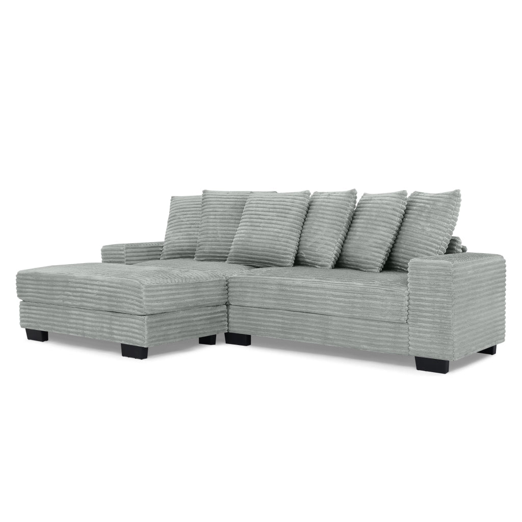 Divano Angolare 4 Posti ¨C MINIMAL ¨C Tessuto Corduroy Grigio, 256x133x89 cm, 6 Cuscini