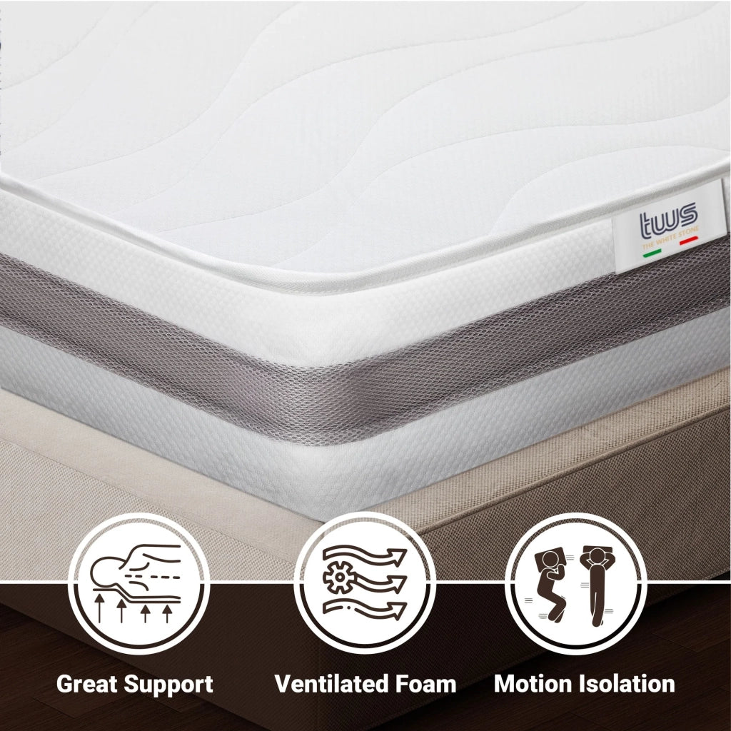 Materasso Singolo 95x210 cm in Memory Antibatterico | Altezza 25 cm | Rivestimento 3D Air in Fibra Ipoallergenica | Materasso Ortopedico a 7 Zone Differenziate Termosensibili