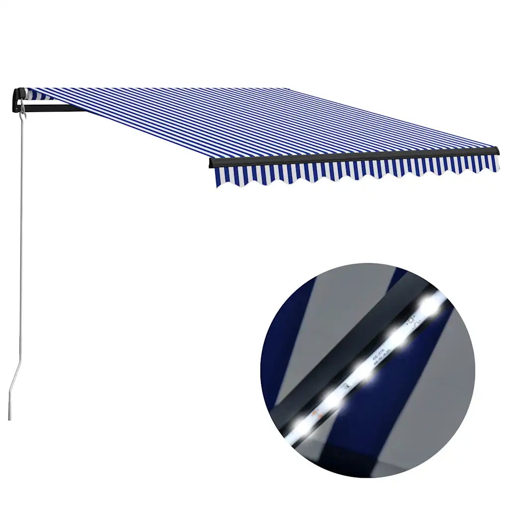 Tenda da Sole Retrattile Manuale con LED 300x250cm Blu e Bianca cod mxl 51620