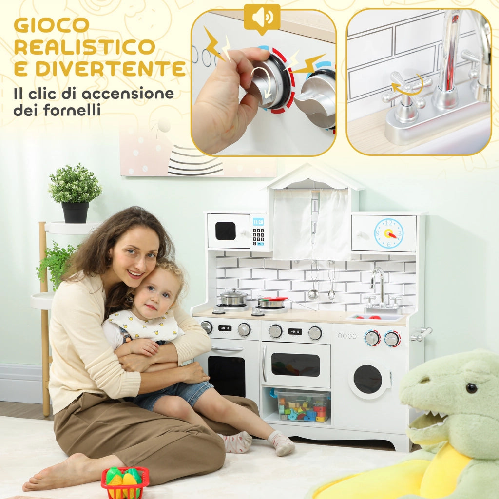 Cucina Giocattolo in Legno ¨C Xylo ¨C Set Accessori, Lavandino, Suoni, Bianco, 3-6 Anni