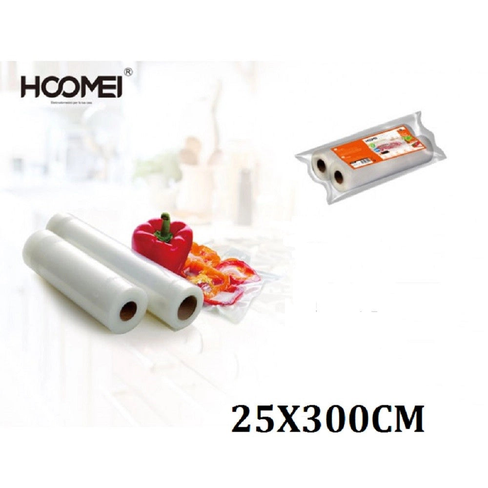 Trade Shop - 2 Rotoli Per Sottovuoto 25x300cm Conservazione Per Alimenti Frutta Verdura -