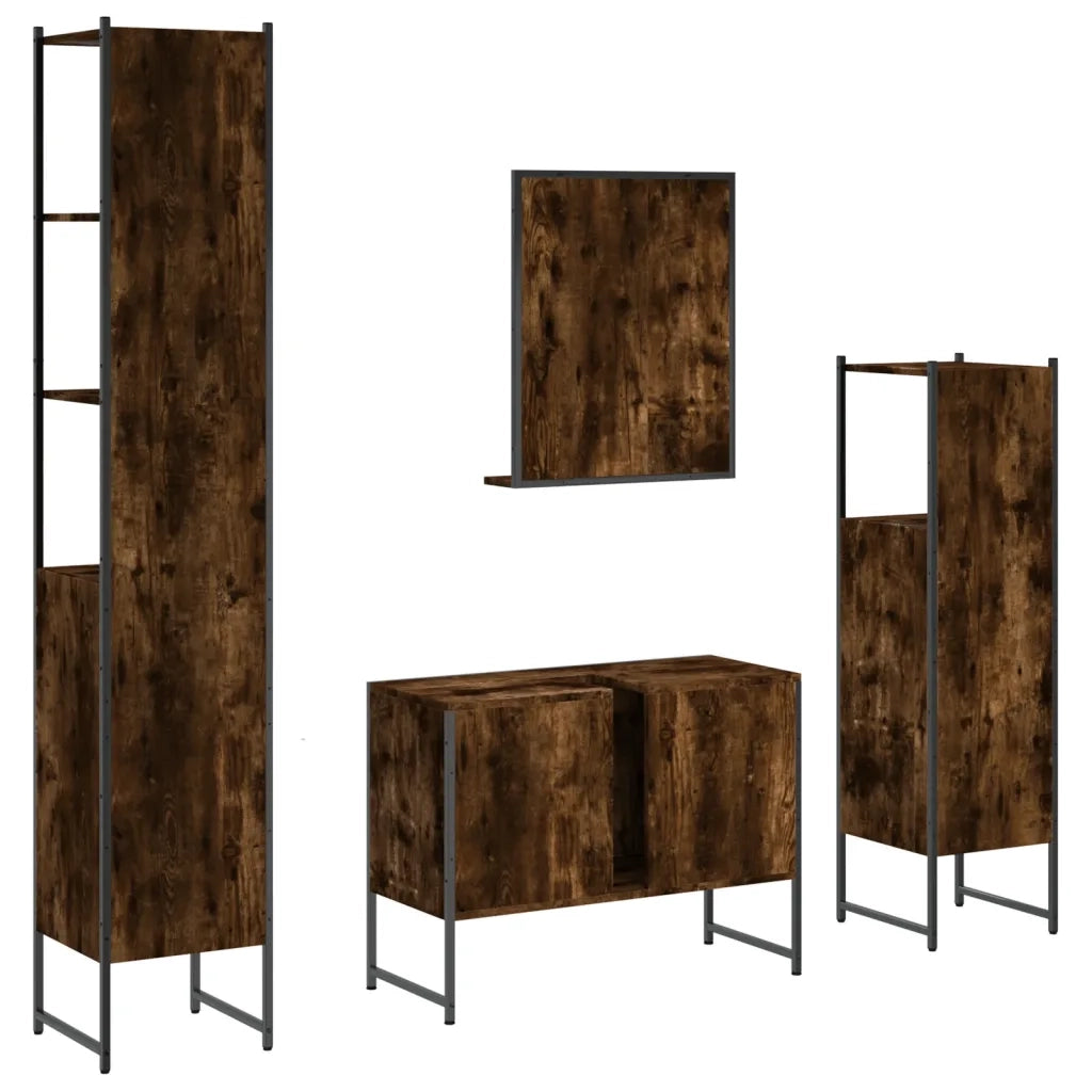 Set Mobili da Bagno 4 pz Rovere Fumo in Legno Multistrato 3214361
