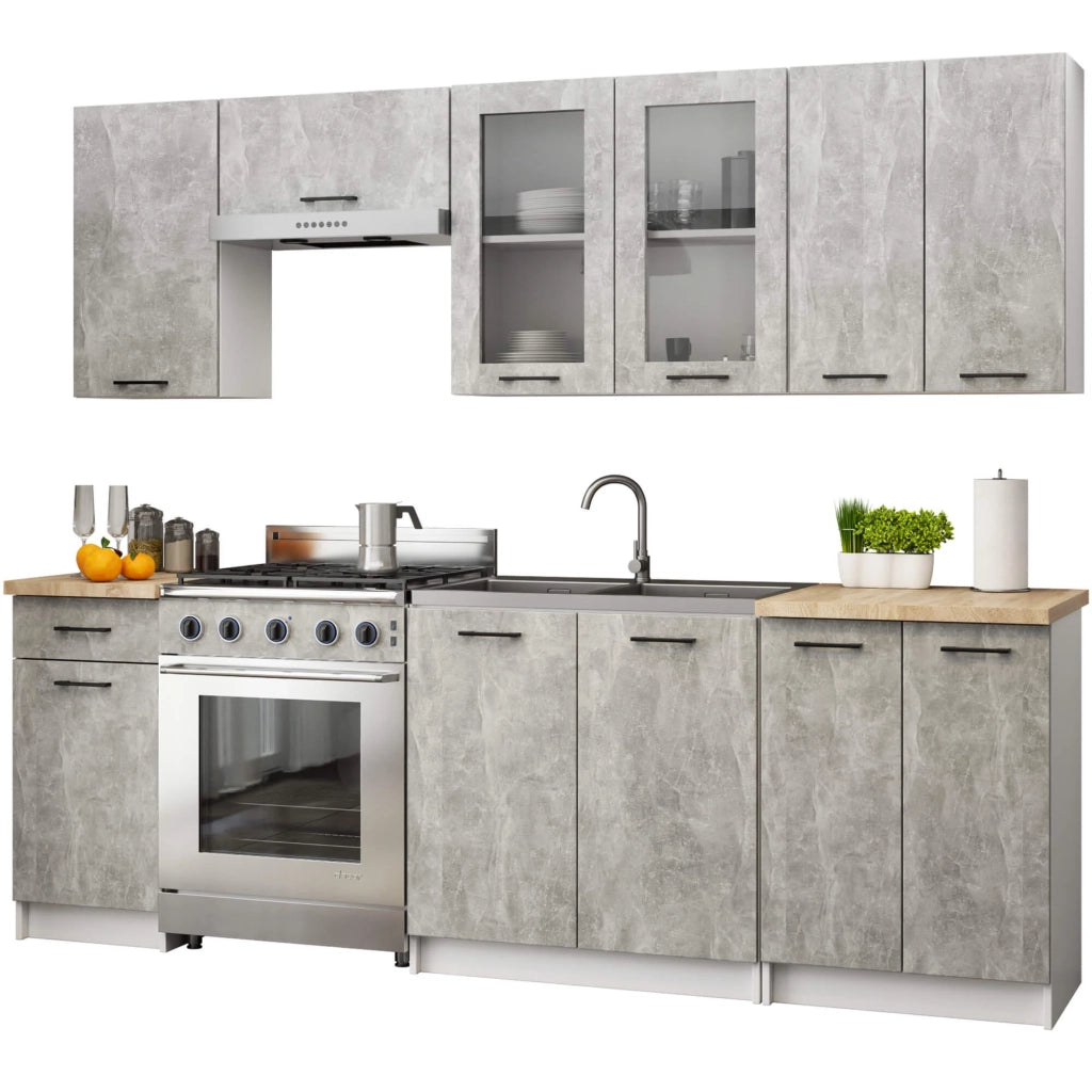 Vetrina da cucina sospesa AKORD OLIWIA Bianca 80 cm 2 porte inserto frontale Grigio Cemento 80x30,5x72 cm