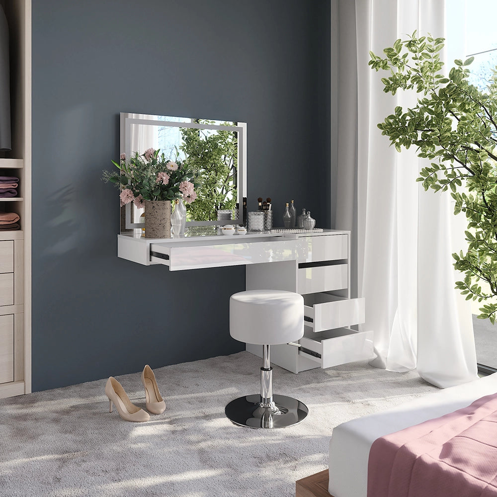 Vicco Tavolo da toeletta Bianco/bianco lucido 120 cm 4 parti