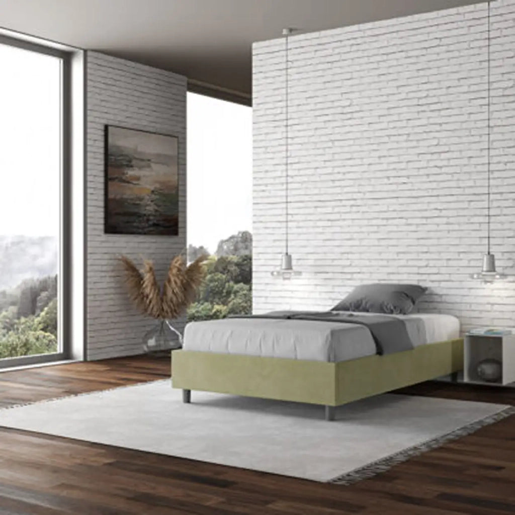 Letto una piazza e mezza con rete imbottito 120x200 microfibra tè verde Azelia