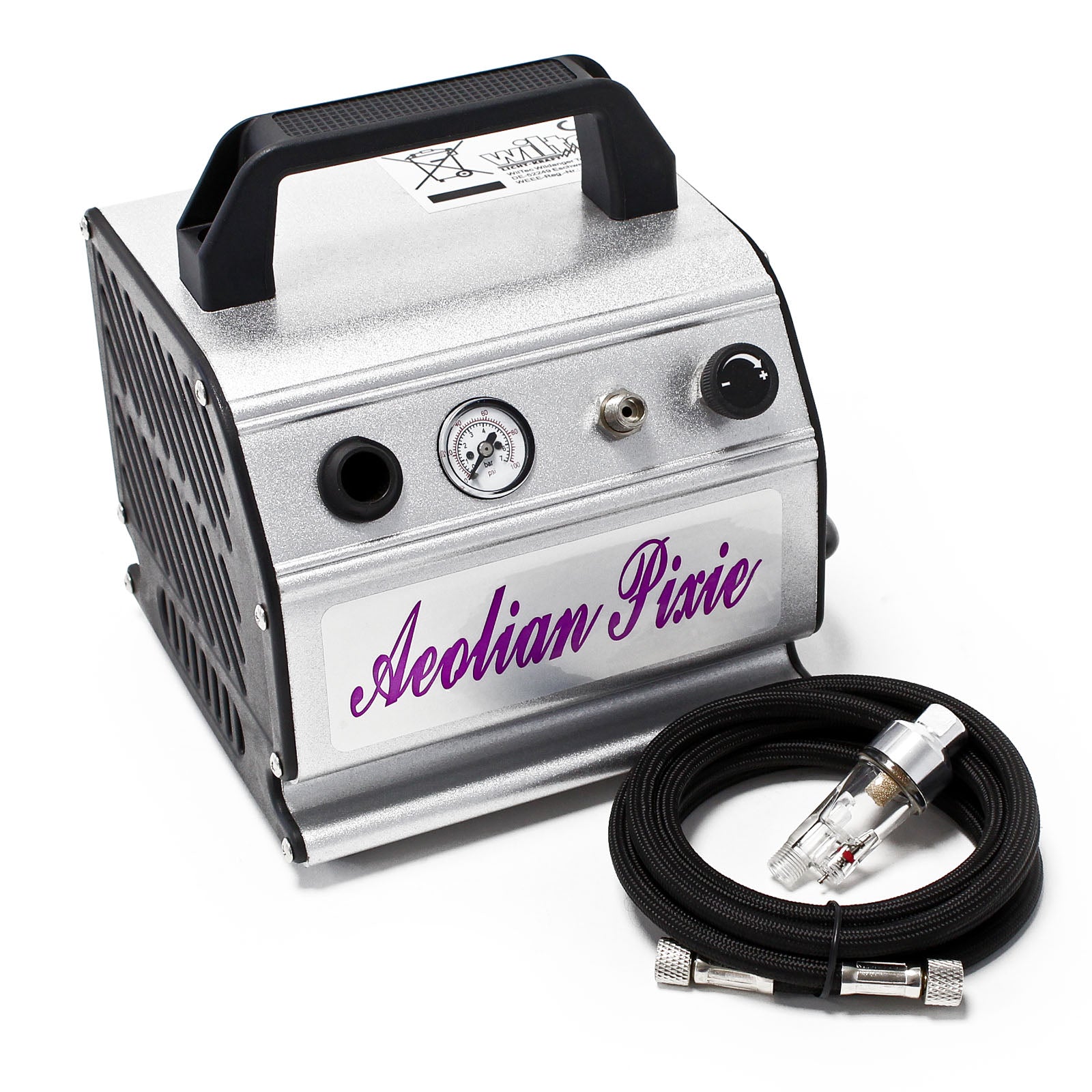 Compressore per aerografo AS176 a 1 cilindro, silenzioso e oil free 3 bar, con manometro