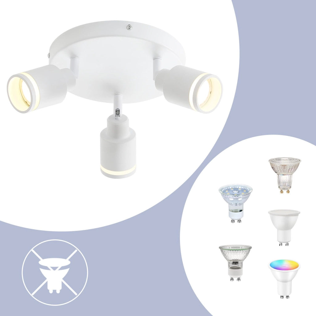ZMH Faretto da soffitto bianchi 3 luci GU10 metallo orientabili moderni per camera letto sala pranzo senza lampadina