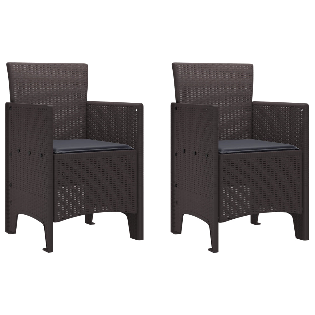 Set da pranzo da giardino in 3 pezzi con cuscini in polyrattan marrone