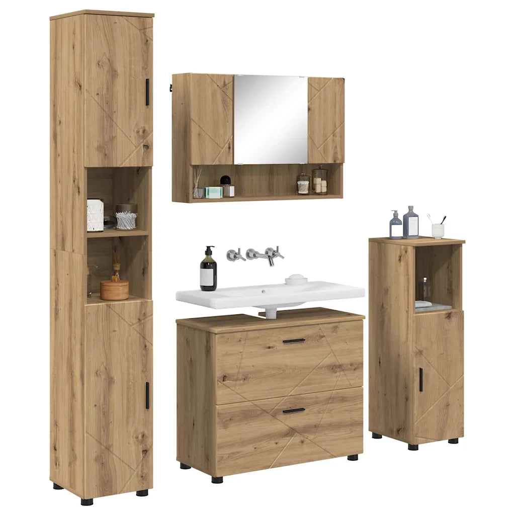 Set di mobili per il bagno con porta 4 pcs Rovere artigianale 3393052