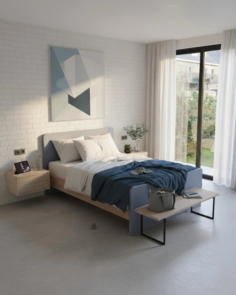 Letto easy con fascioni e pediera - Letto una piazza e mezzo 127 x 197 - Testiera e pediera avio, fascioni virginia - Rete e materasso esclusi_