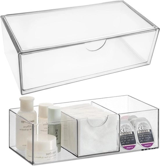 Organizzatore di trucco trasparente in acrilato con apertura automatica - Grande scatola per trucco - Deposito cosmetici - Organizzatore bagno