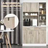 Mobile Buffet Dispensa Cucina, Ante Cassetti e Vani Aperti, 100L x 39P x 181.5Acm Bianco e Legno