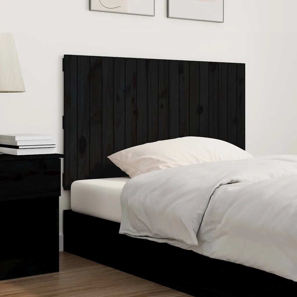 Testiera | Testata da Parete Nera 108x3x60 cm in Legno Massello di Pino