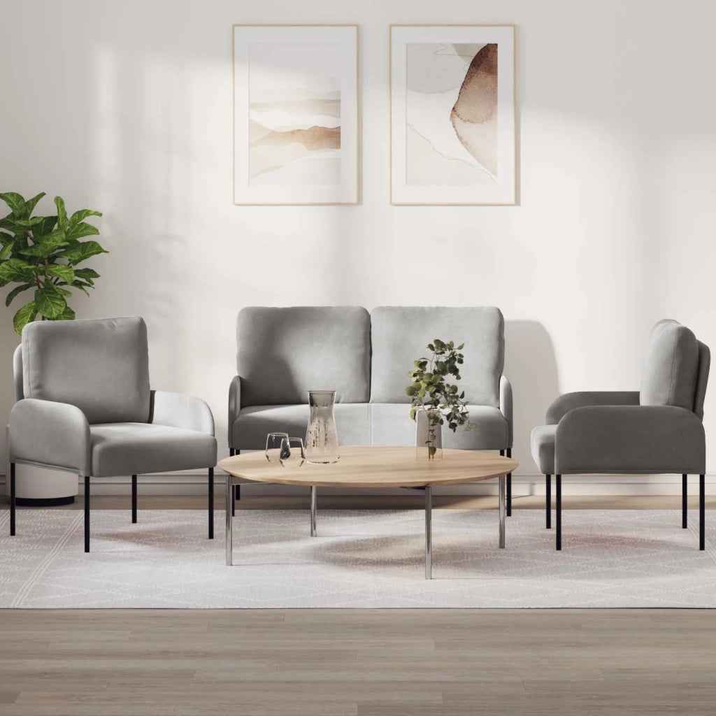 Set divani con cuscino 3 pcs Grigio chiaro 115 x 56 x 80 cm