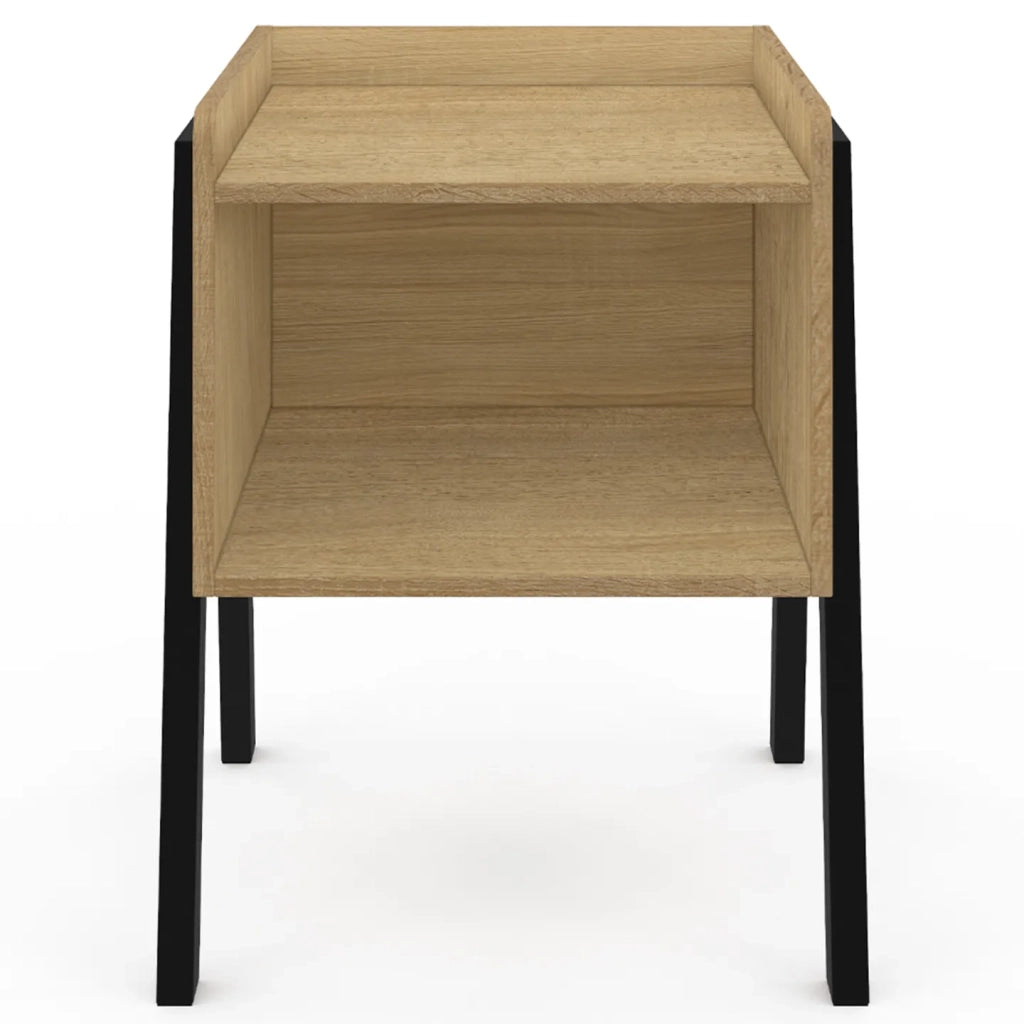IDMarket - Juego de 2 mesitas de noche de madera NEW 1 nicho con patas de metal negro