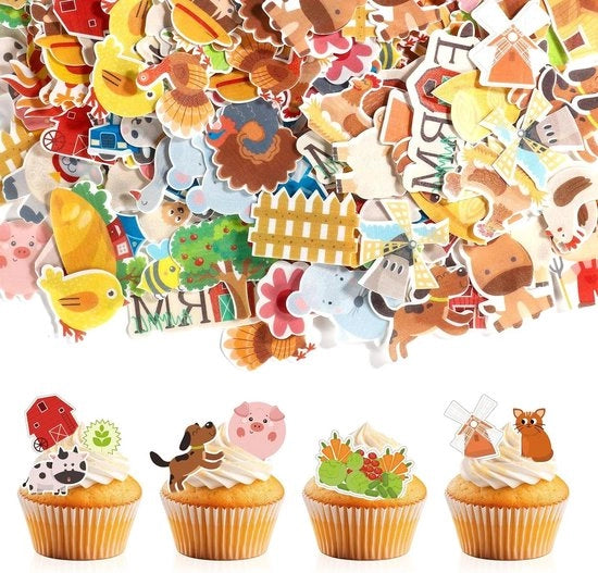 Decorazioni per Torta con Animali da Fattoria - 280 pezzi (40 Stili) con Carta di Riso Adesiva per Cucinare