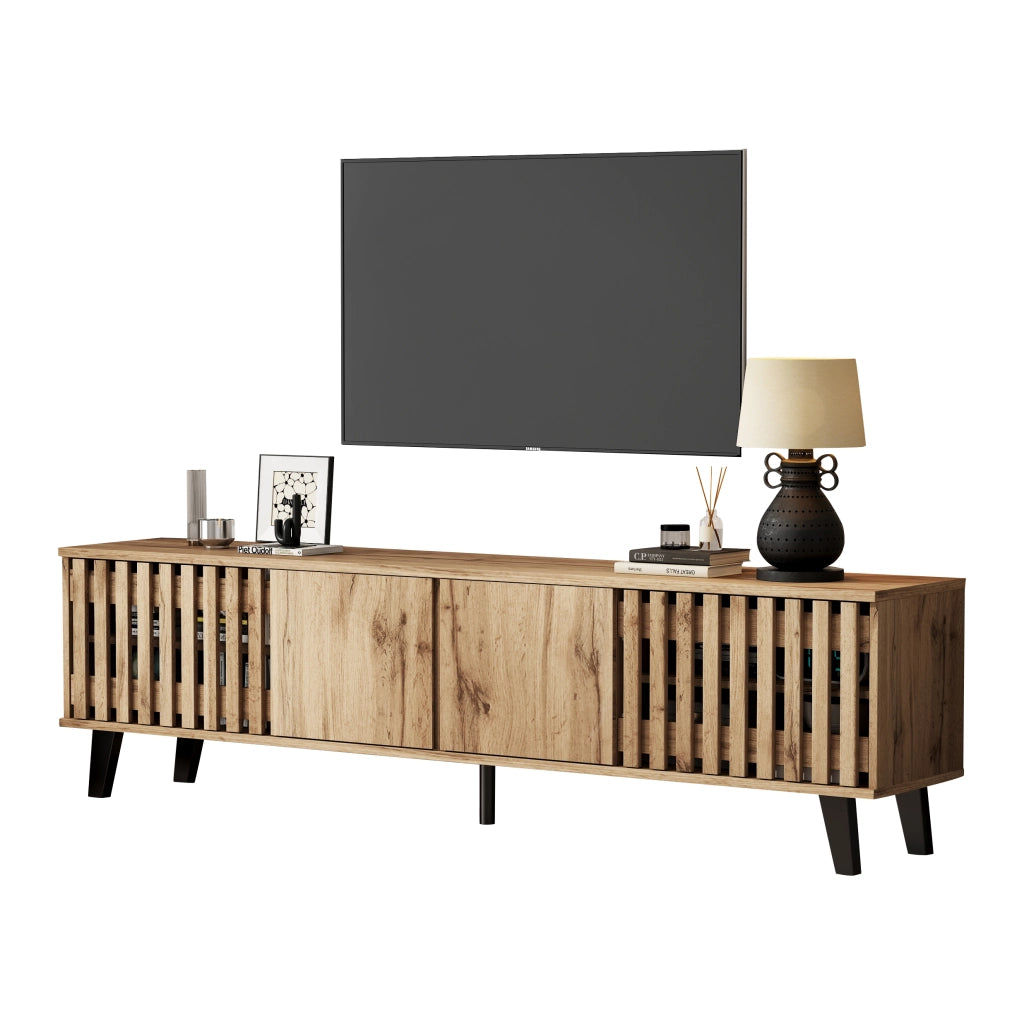 Mobile TV con 4 ante e 8 vani; per soggiorno; in truciolare; 180 x 40 x 55 cm; naturale