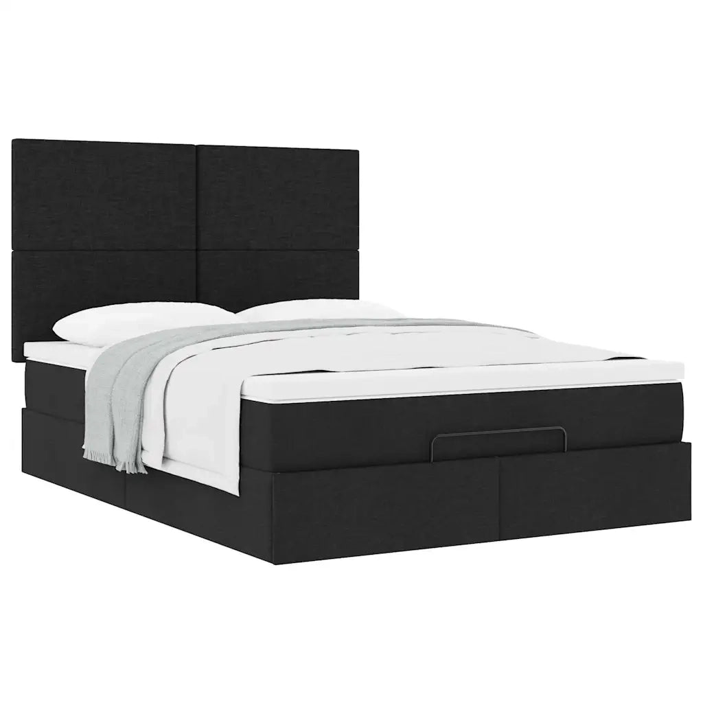 vidaXL Struttura Letto Pouf con Materasso Nero 140x190 cm in Tessuto