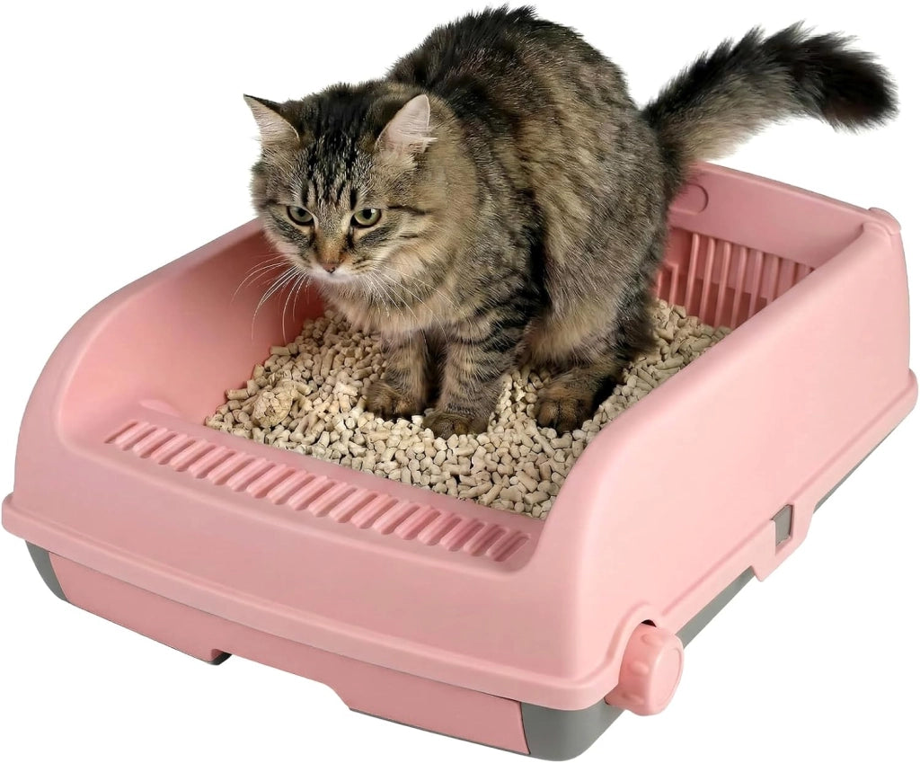 Lettiera per Gatti Semi-Automatica a Tetto Aperto, Toilette Antischizzo con Vassoio Estraibile a Cassetto, Paletta Scorrevole e Pedale Filtra Sabbia, Lettiera per Gatti fino a 10 kg (Bianco)