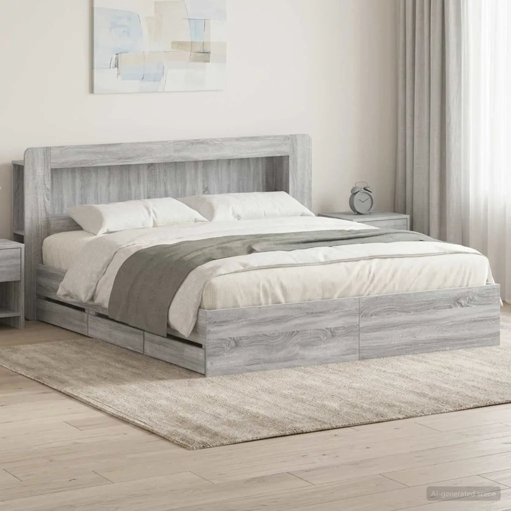 Telaio del letto con storage Sonoma grigio 200 x 200 cm