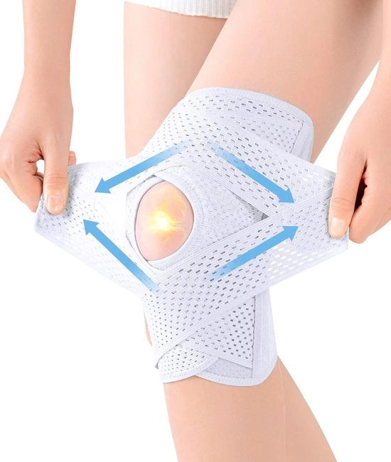 Braccio femorale per donne - chiusura a clip - cuscinetti di gel per patella - fasciata ortopedica per uomini - artrosi e dolore articolare - sport - bianco - XXL