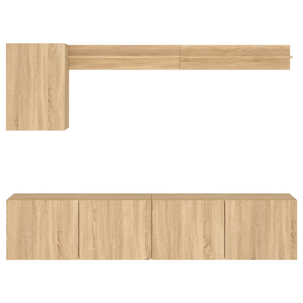vidaXL Mobili TV a Muro 5pz Rovere Sonoma in Legno Multistrato